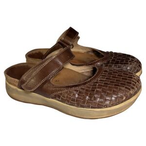 Haflinger Woven Clogs Womens Size EU 37 US 6 Brown Slip On Leather Sandals Shoes